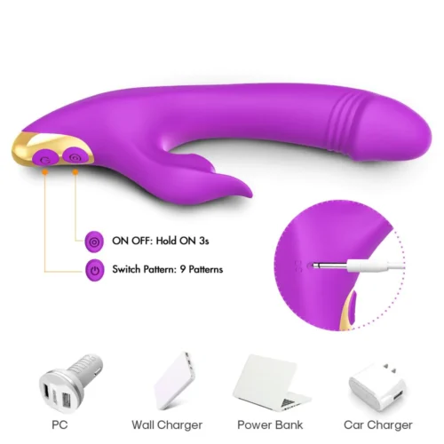 Premium Luxo Sucção Coelho Carregador USB Roxo Adulto Luxo