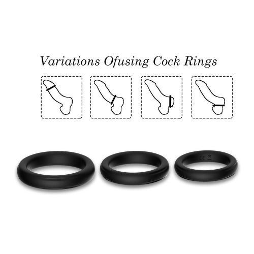 Conjunto de Anel de Galo de Silicone Preto Elástico (3 Pack) Adulto Luxo