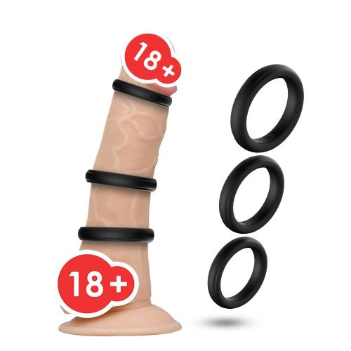 Conjunto de Anel de Galo de Silicone Preto Elástico (3 Pack) Adulto Luxo