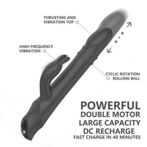 Drywell Rotating & Thrusting Rabbit Vibrator - Black Adult Luxury