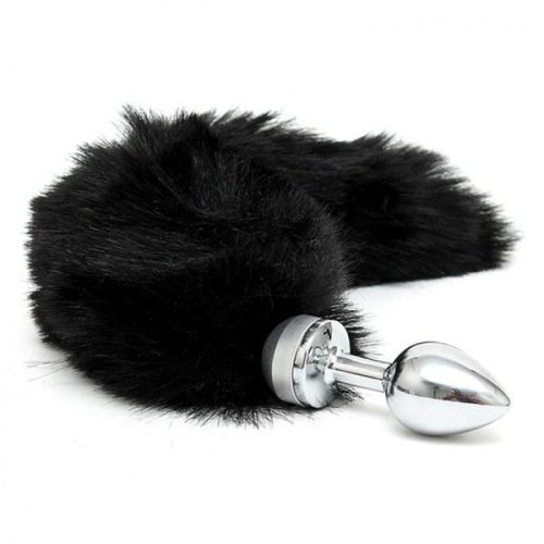 Aço Inoxidável Fox Tail Anal Butt Plug (Preto) Adulto Luxo